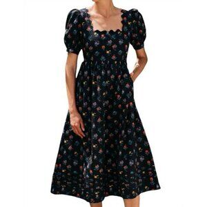NEW PINK CITY PRINTS genevieve midi dress in midnight garden